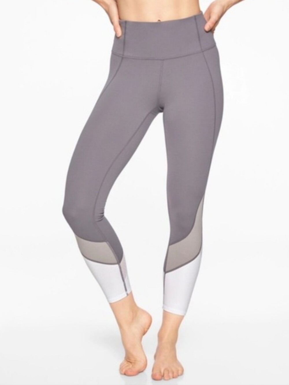 Athleta | Salutation 7/8 Colorblock Tights In "Silver Bells"
